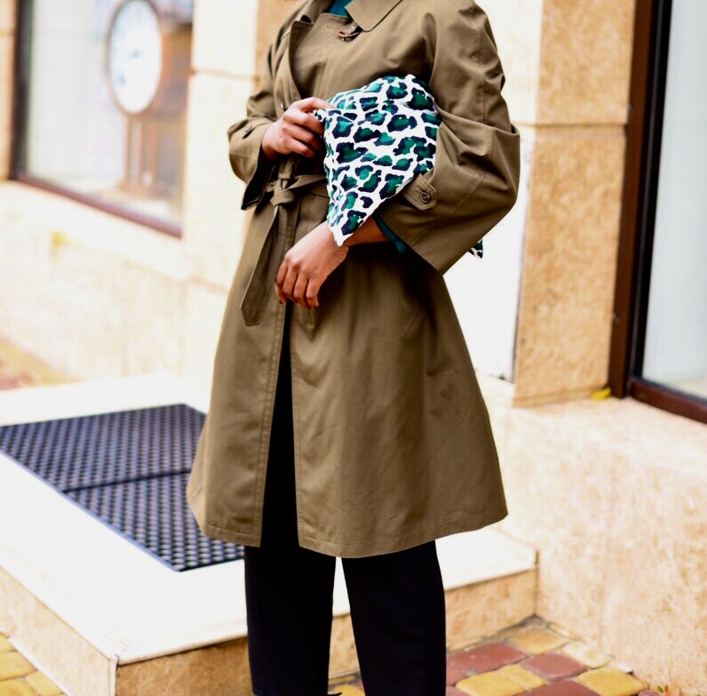 WORK TRENCH COAT X GREEN LEOPARD+STORY ON MY FIRST INCOME